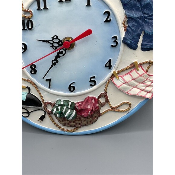 American Country Style. Resin Han Painted Laundry Room Clock.9.75” Diameter,Vtg - Picture 6 of 13